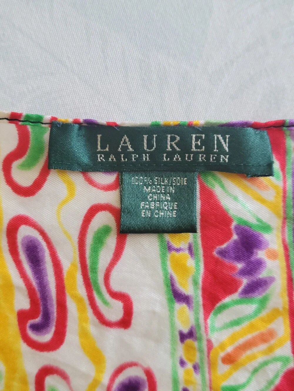 Ralph Lauren Black Scarf with Purple, Yellow, Green & Red Floral Print